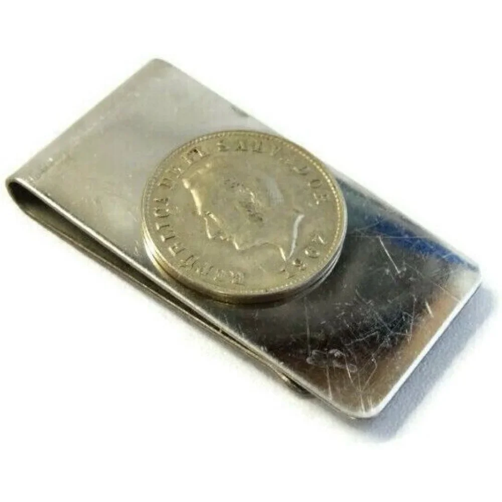 1967 5 Centavos El Salvador Money Clip Stainless Steel Wallet Cash Holder Silver